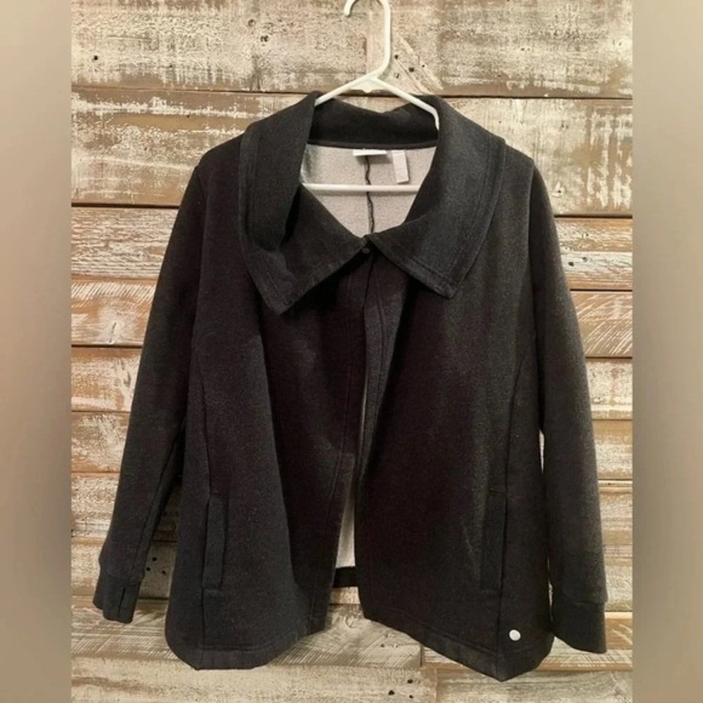 Zella Shawl Collar‎ Fleece Jacket Women Large L 10/12 Charcoal Grey